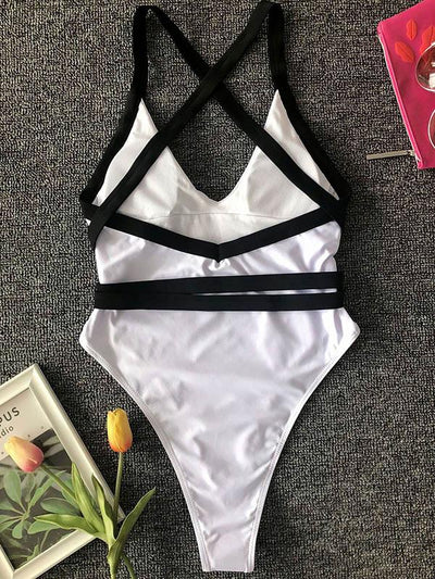 Solid Color Bandage One-Piece Swimwear