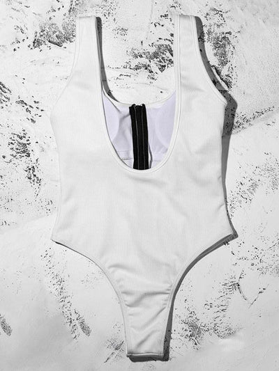 Solid Color Zipper One-Piece Swimwear