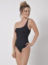 Single Shoulder Striped&Plain One-piece Swimwear