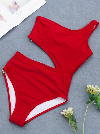 Single Shoulder Zipper Side One-piece Swimwear