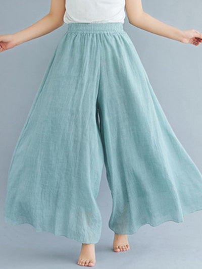 Loose Wide Leg Elasticity Solid Color Culotte Pants Trousers