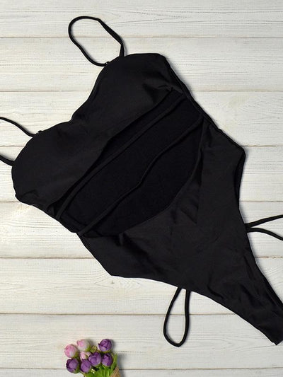 Solid Bandage One-piece Swimwear