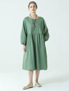 Plus Size Linen Cotton Pleated Spring Long Sleeve Dress