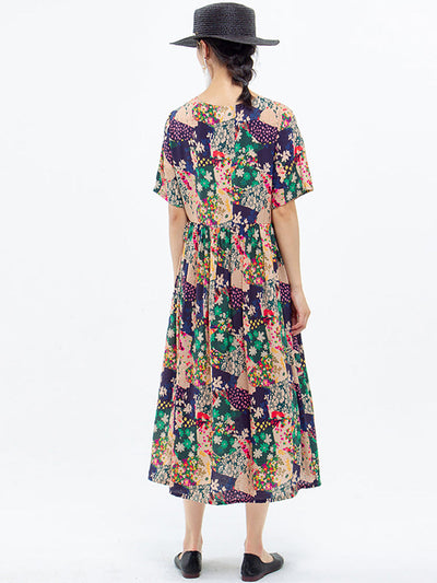 Plus Size Floral Prints Short Sleeve Summer Loose Dress