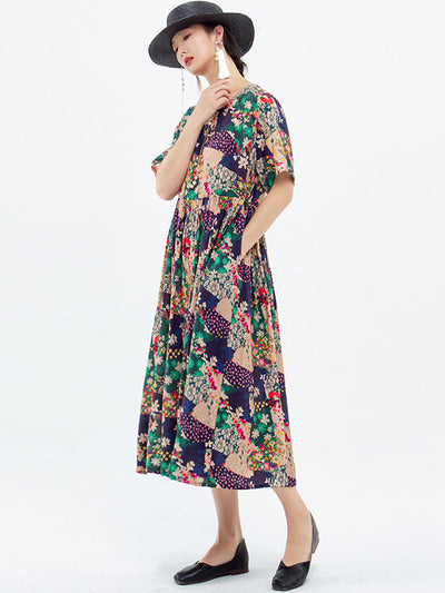 Plus Size Floral Prints Short Sleeve Summer Loose Dress