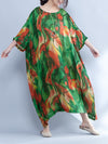 Plus Size - Women Summer Loose Three Quarter Sleeve Printed Dress