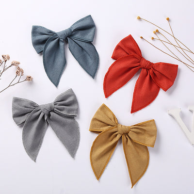 children's headdress solid color cotton linen bow girl hairpin