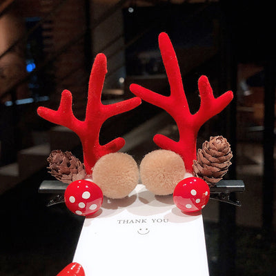 Christmas Cute IG Style Women's Antlers Plush Handmade Hair Clip