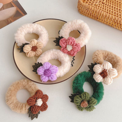 sweet flower plush patchwork hair tie 1 piece