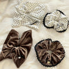 Black and White Polka Dot Velvet Bow Square Scarf Large Intestine Hair Ring Gentle Lace Intestine Headdress Flower Hair Rope Headband