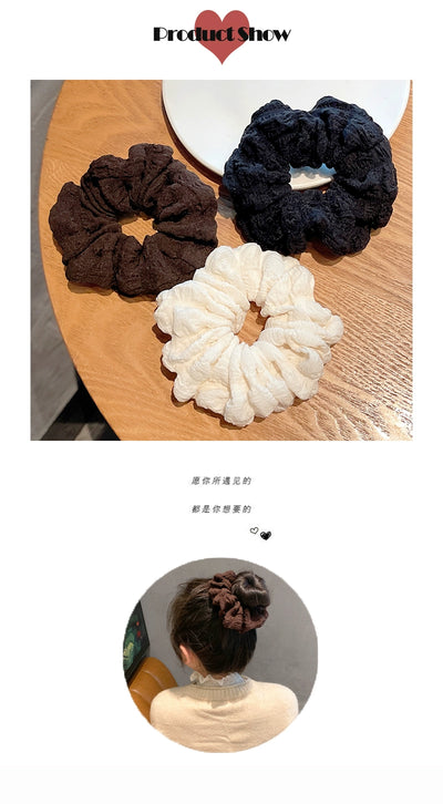 cute large hair scrunchies hair accessories coffee color milky white headdress