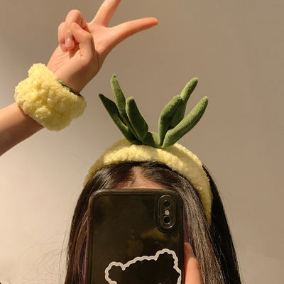 Women's Sweet Simple Style Pineapple Plush Hair Band Wristband