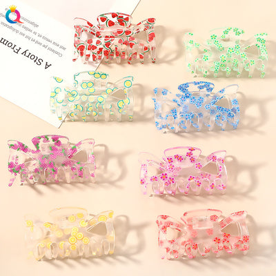 qiyue korean style summer fresh texture plastic hairpin fruit head clip cute girl heart back head hair claw headdress