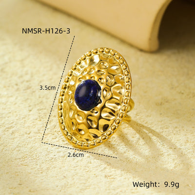 Jewelry Retro French Style Oval 304 Stainless Steel Natural Stone Plating Inlay Open Rings