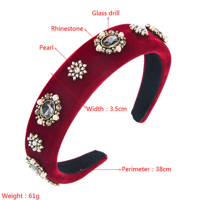 baroque retro pearl rhinestone flannel sponge hair band