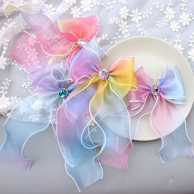 cartoon style bow knot organza rhinestone hair clip