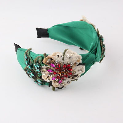 casual vacation flower cloth inlay rhinestones hair band