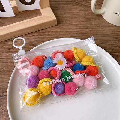 20 Bagged Macarons Candy Color Autumn and Winter Plush Fur Ball Small Size Wooden Ear Hair Band Children's All-Match Headband