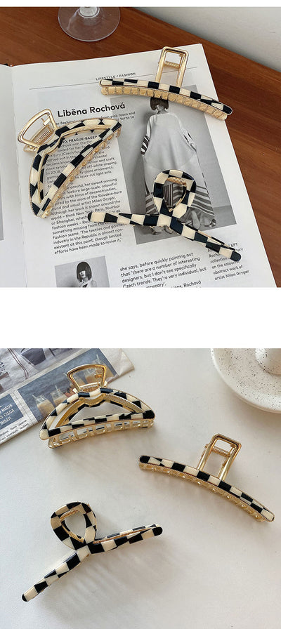 fashion geometric barrettes cellulose acetate metal cross plaid hair claw headdress