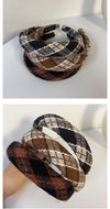 Autumn and Winter Internet Celebrity Qing Mei Cute Preppy Style Plaid High Skull Top Headband Retro Coffee Color Series Outdoor All-Matching Headdress