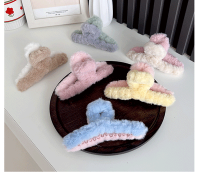 Women's IG Style Color Block Plush Hair Claws