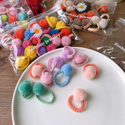 20 Bagged Macarons Candy Color Autumn and Winter Plush Fur Ball Small Size Wooden Ear Hair Band Children's All-Match Headband