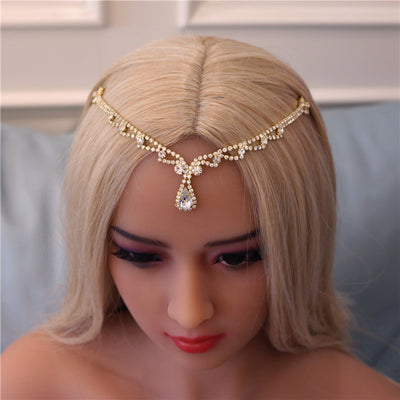 european and american trendy rhinestone headdress simple water drop forehead chain