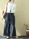 Plus Size Women 100% Linen Stripes Pocket Casual Pants