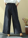 Plus Size Women 100% Linen Stripes Pocket Casual Pants