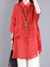 Plus Size Women Casual Summer Pocket 100%Linen Shirt