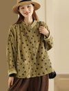 Plus Size Retro Dot Croduroy Stand Collar Shirt Coat