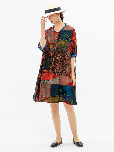 Plus Size - Vintage Women Mid-Length Floral Shirt Dress