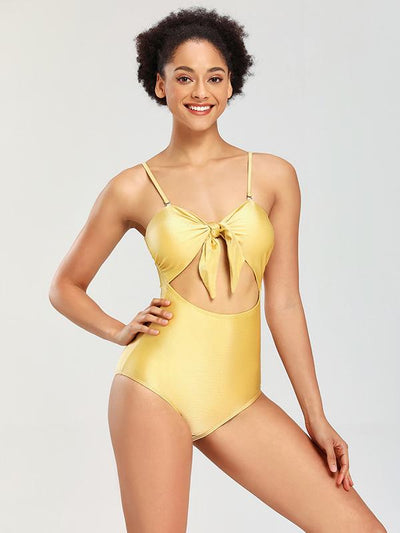 Solid Color Strapless Knotted One-Piece Swimwear