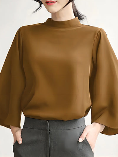 Flared Sleeves Loose Solid Color Stand Collar T-Shirts Tops