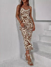 Loose Skinny Back Cross Split-Joint Zebra-Stripe Spaghetti-Neck Evening Dresses Midi Dresses