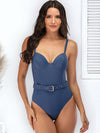 Solid Color Underwired Belted One-Piece Swimwear