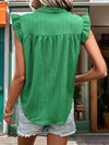 Loose Sleeveless Buttoned Hollow Ruffled Solid Color Split-Joint V-Neck Blouses&Shirts Tops