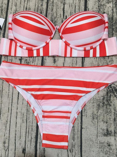 Strapless Striped&Plain Bikinis Swimwear