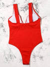 Solid Color V-Neck One-Piece Swimwear