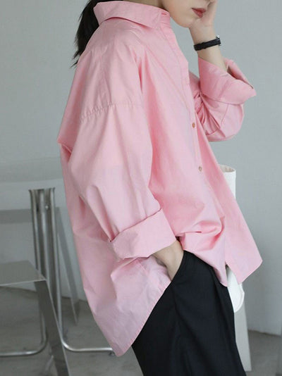 Long Sleeves Loose Split-Joint Lapel Blouses&Shirts Tops