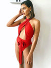 Solid Color Crisscross One-Piece Swimwear