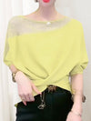 Loose Raglan Sleeve Asymmetric Knot Mesh Split-Joint Round-neck T-Shirts Tops