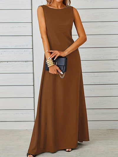 A-Line Loose Solid Color Round-Neck Maxi Dresses