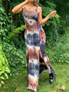 Skinny Sleeveless Printed Split-Joint Split-Side Tie-Dyed Spaghetti-Neck Maxi Dresses