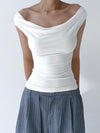 Loose Skinny Backless Lace-Up See-Through Solid Color Split-Joint Off-The-Shoulder T-Shirts Tops