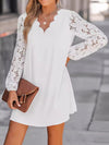 Loose Puff Sleeves Hollow Solid Color Split-Joint V-Neck Mini Dresses