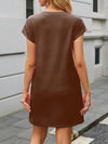 A-Line Loose Jacquard Pockets Solid Color Round-Neck Mini Dresses