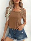 Loose Short Sleeves Asymmetric Flower Shape Solid Color Split-Joint Cold Shoulder T-Shirts Tops