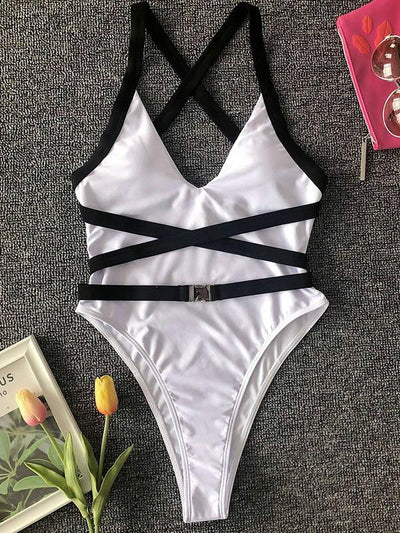 Solid Color Bandage One-Piece Swimwear