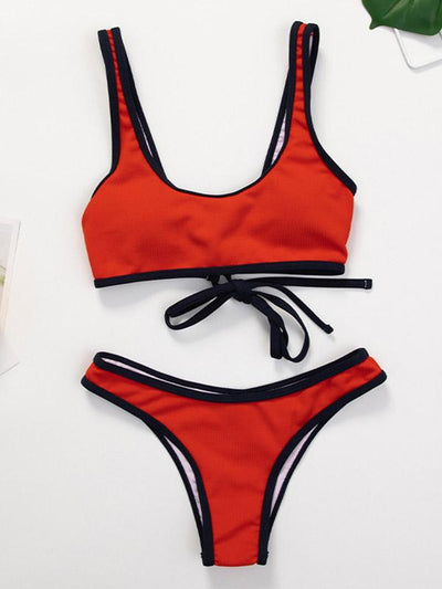 Sport-Style Solid Color Bandage Bikini Swimsuit